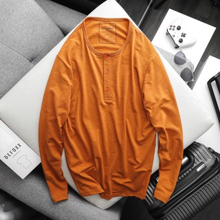 Áo thun dài tay nam, áo phông dài tay nam cổ henley PB vải cotton sược màu cam 20908 foxxmen