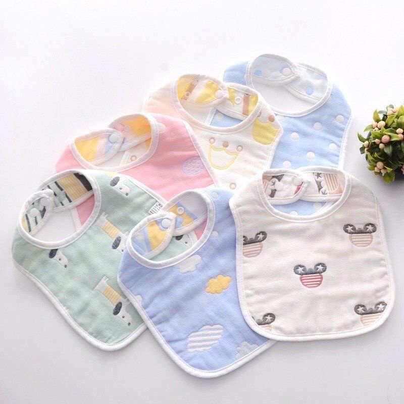 Yếm ăn dặm cho bé chữ U 6 lớp chất cotton mềm mại có cúc bấm điều , yếm dãi trẻ em thấm hút in họa tiết 2 mặt