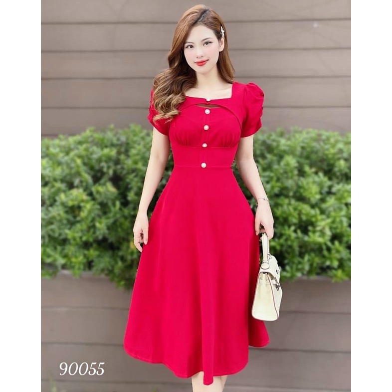 (HCM) Đầm xoè đính nút bọc sang trọng nổi bật -Sành điệu , tôn dáng cho các chị em KM FASHION