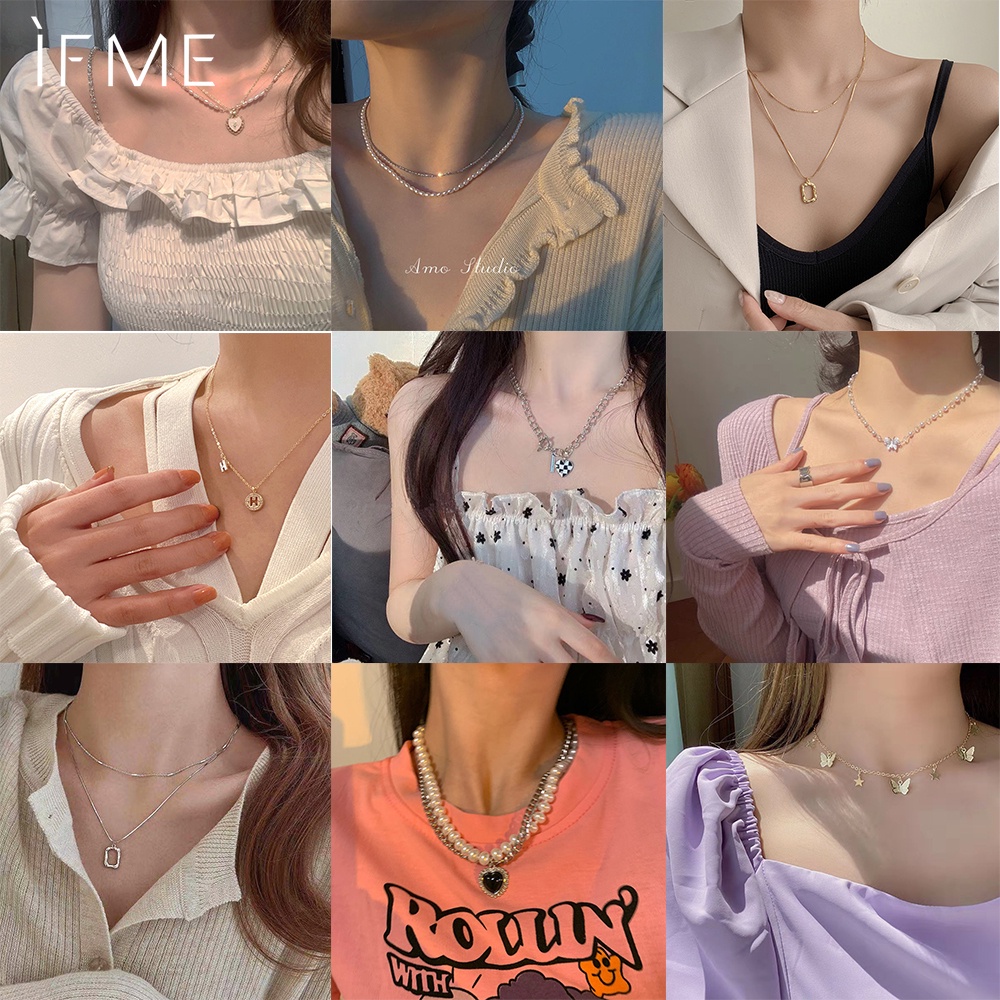 IF ME Vòng cổ nhiều kiểu dáng tùy chọn đính ngọc trai giả sang trọng cho nữ