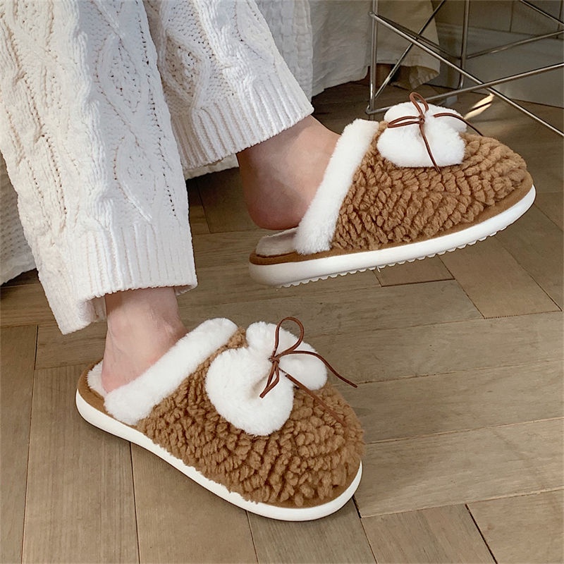 Oeteo Dép Bông Đi Trong Nhà Mũi Tròn Đế Dày Cho Nữ