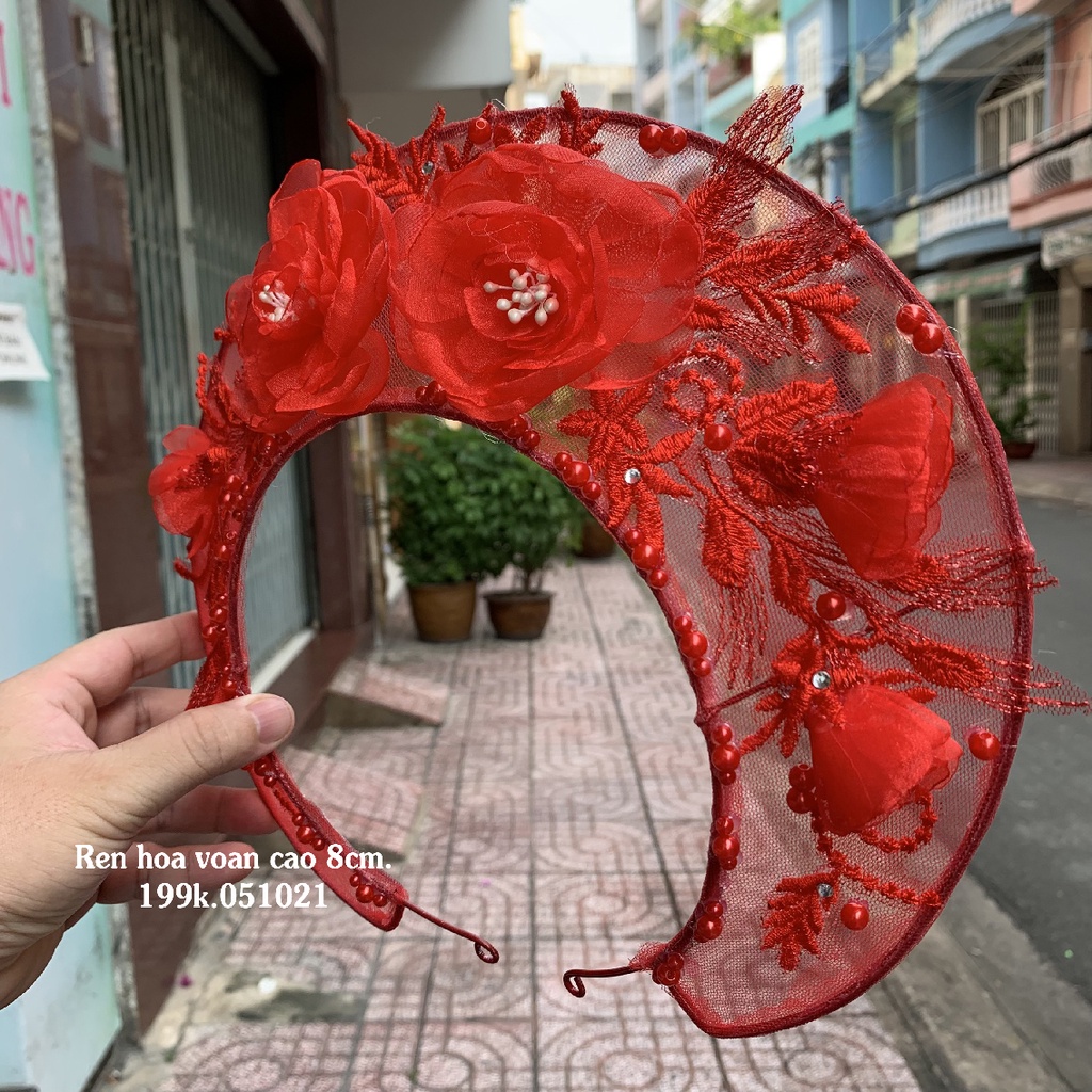 Mấn Ren Hoa Voan Cô Dâu Mẫu Mới Màu Đỏ 2021
