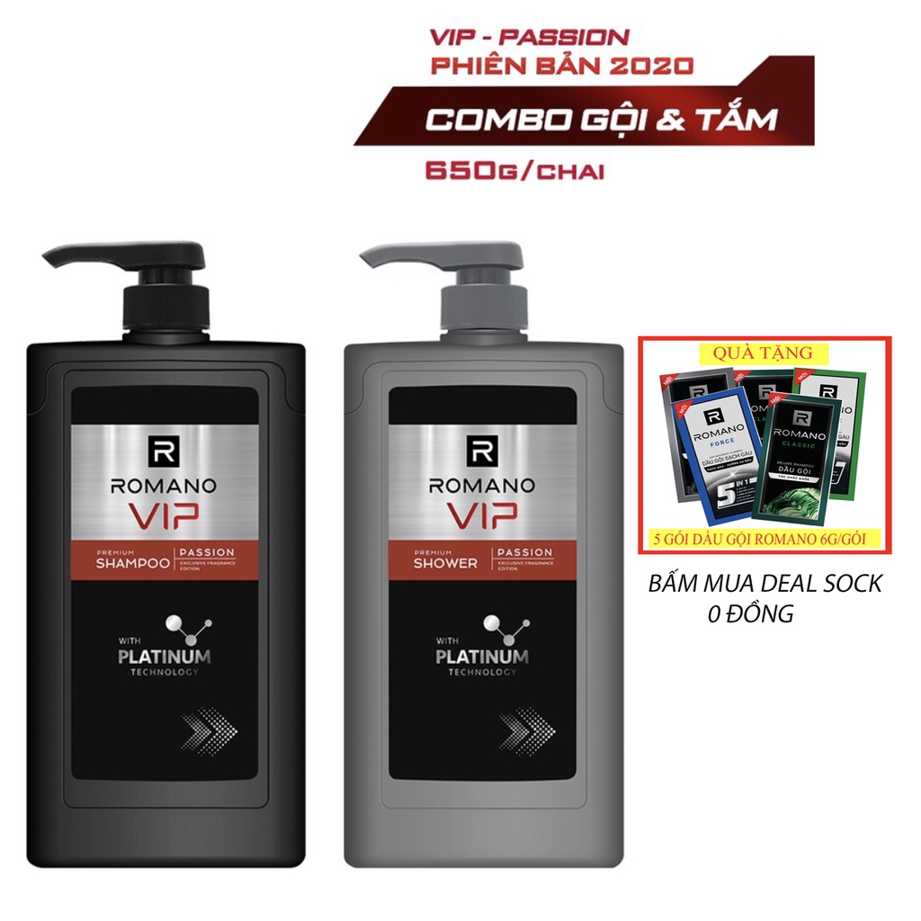 Combo Dầu gội và Sữa tắm cao cấp Romano Vip Passion mạnh mẽ bí ẩn (650g*2)