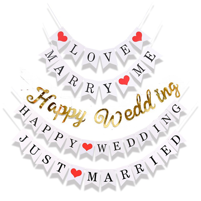 Dây cờ chữ Happy Wedding ánh kim trang trí phòng cưới