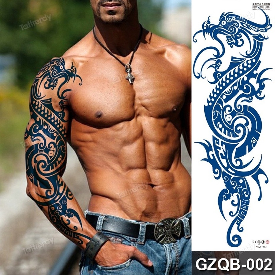 Hình Xăm Tay Dài Giả Toàn Diện Họa Tiết Rồng Dân Tộc Quyến Rũ Mực Nước Trái Cây Cho Nam