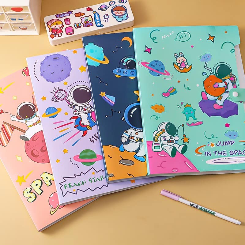 Túi đựng bài kiểm tra, tài liệu A4 hoạt hình phi hành gia, túi đựng tài liệu 5 ngăn