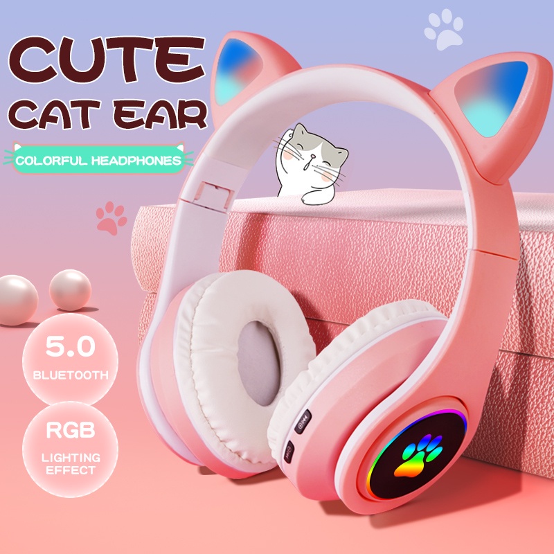 Tai Nghe bluetooth Không Dây b39 Hình Tai Mèo Dễ Thương Kèm Mic