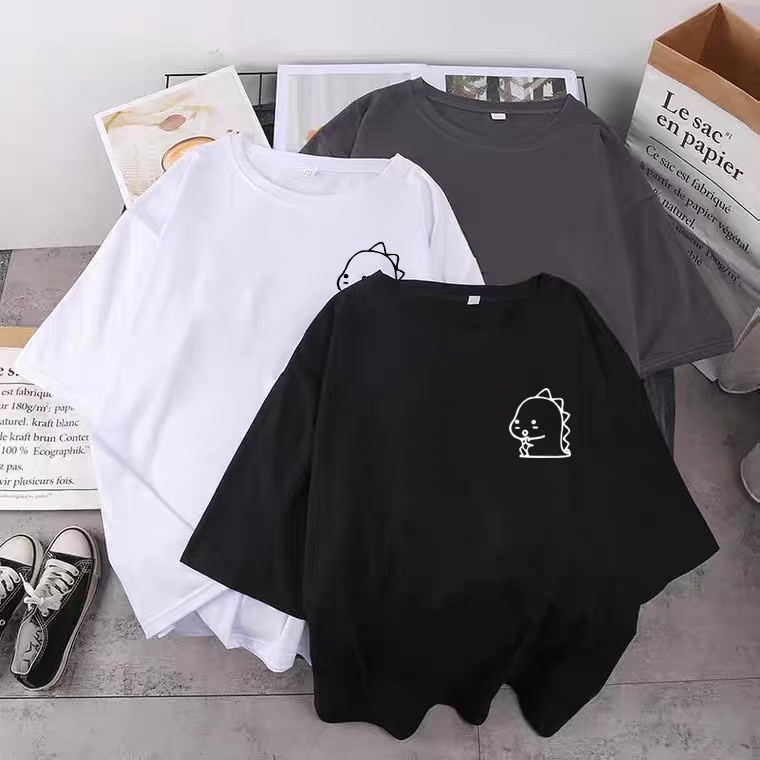 ÁO THUN TAY LỠ UNISEX IN LOGO KHỦNG LONG NHỎ DỄ THUƠNG - FREESIZE DƯỚI 75KG