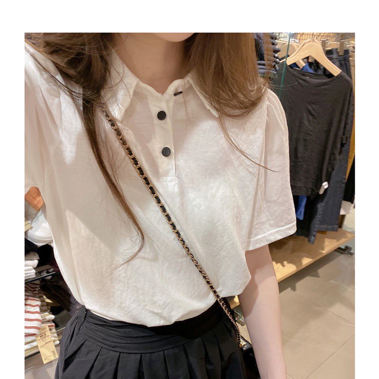 Áo thun nữ dáng lửng tay ngắn đơn giản thanh lịch phong cách Hàn Quốc | BigBuy360 - bigbuy360.vn