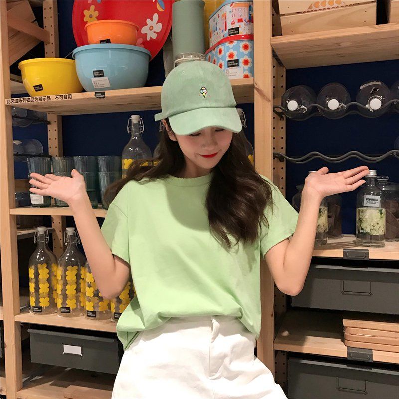 Áo Thun Tay Ngắn Màu Sắc Đơn Giản Cho Nữ