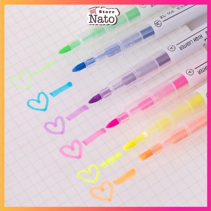 Bút dạ quang 6 màu highlight pastel, bút đánh dấu nhớ dòng cute nhiều màu marker dễ thương B04