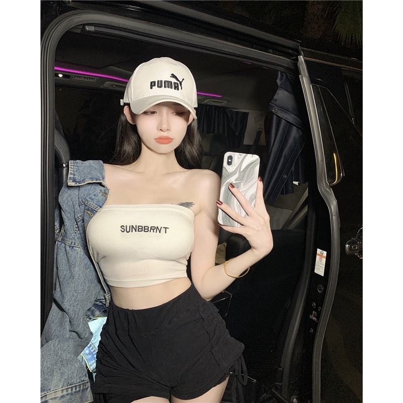Cocory vn Áo Croptop Dáng Ôm Thêu Chữ Tiếng Anh Quyến Rũ Thời Trang Hàn Quốc Cho Nữ