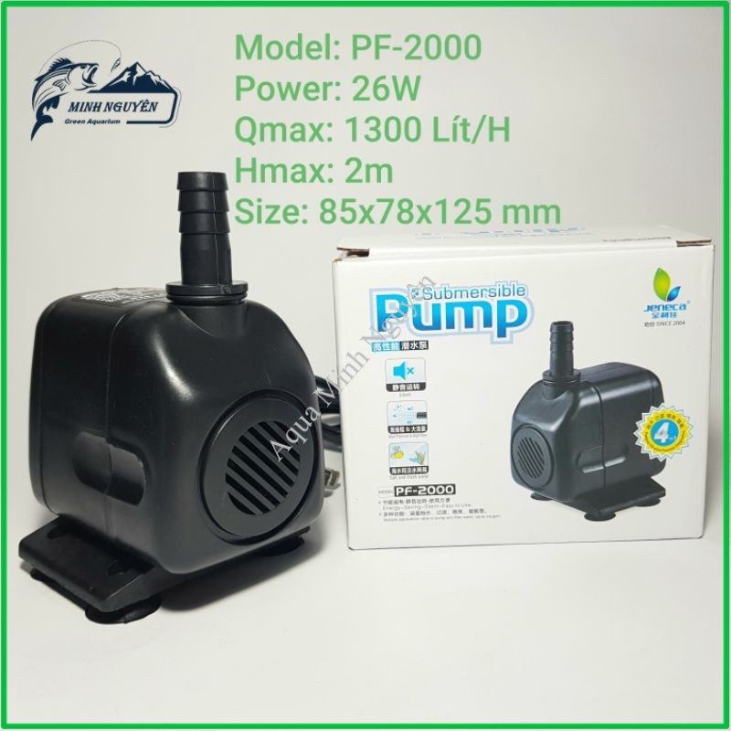 Bơm nước bể cá Jeneca PF-2000 1300 Lít/H 26w máy bơm nước chìm mini cho bể cá cảnh hồ cá cảnh