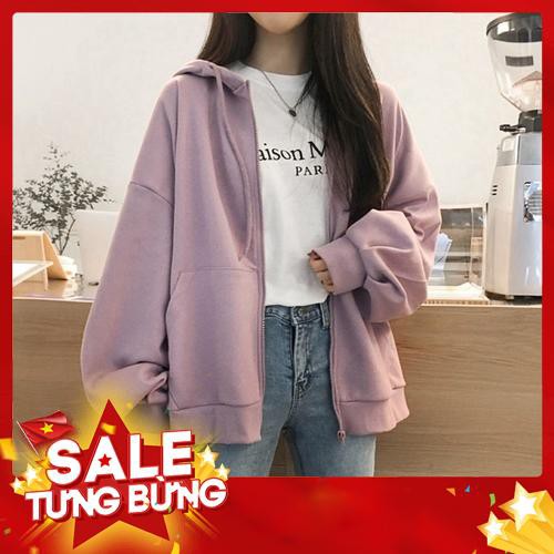 Áo khoác dài tay có mũ trùm đầu màu trơn phong cách Hàn Quốc thời trang -Hàng nhập khẩu