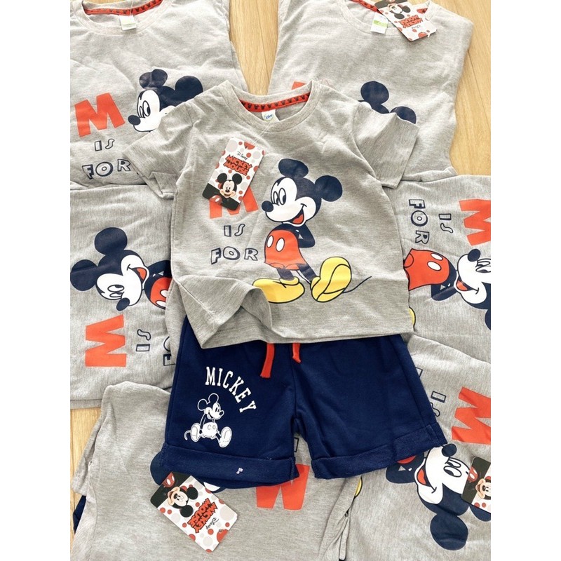 SBT2221 BỘ ĐÙI COTTON XÁM MICKEY IS FOR QUẦN XANH