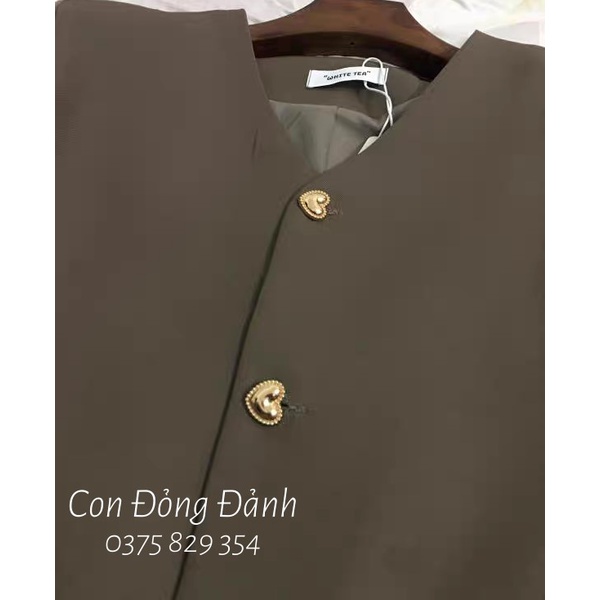 (Mã FL giảm 20k) (AO019 ảnh thật) Áo vest blazer nữ không cổ dài tay cúc trái tim Hàn Quốc | BigBuy360 - bigbuy360.vn