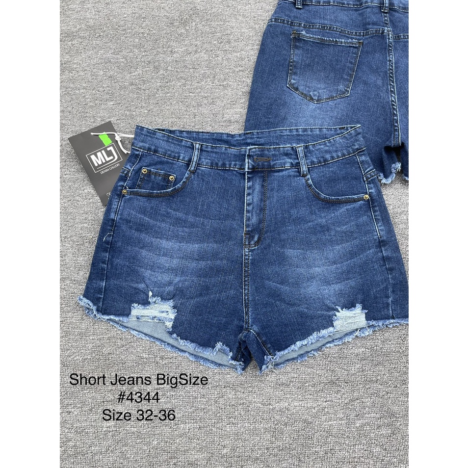 Quần short jean BigSize lưng cao trên rốn, co dãn mạnh, tua lai, màu Xanh rách bụi dành cho người mập 4342 MLJ 60kg-90kg