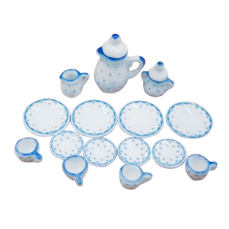 Bộ 12 / 15 Món Đồ Chơi Mô Hình Hoa Sứ Màu Xanh Dương Thu Nhỏ Cho Nhà Búp Bê