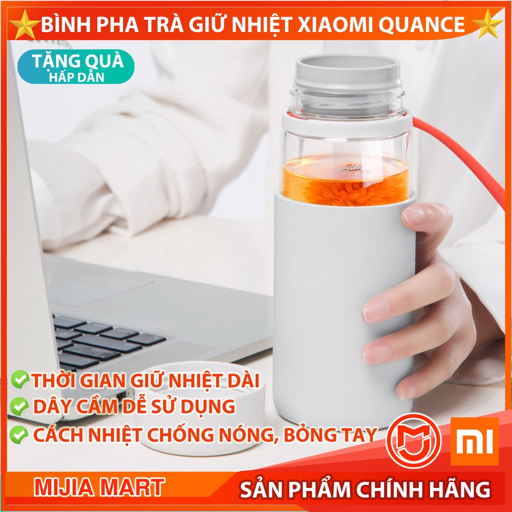 Bình pha trà giữ nhiệt Xiaomi Quance, bình pha trà thủy tinh giữ nhiệt 400ml, có lõi lọc trà, cách nhiệt tốt.