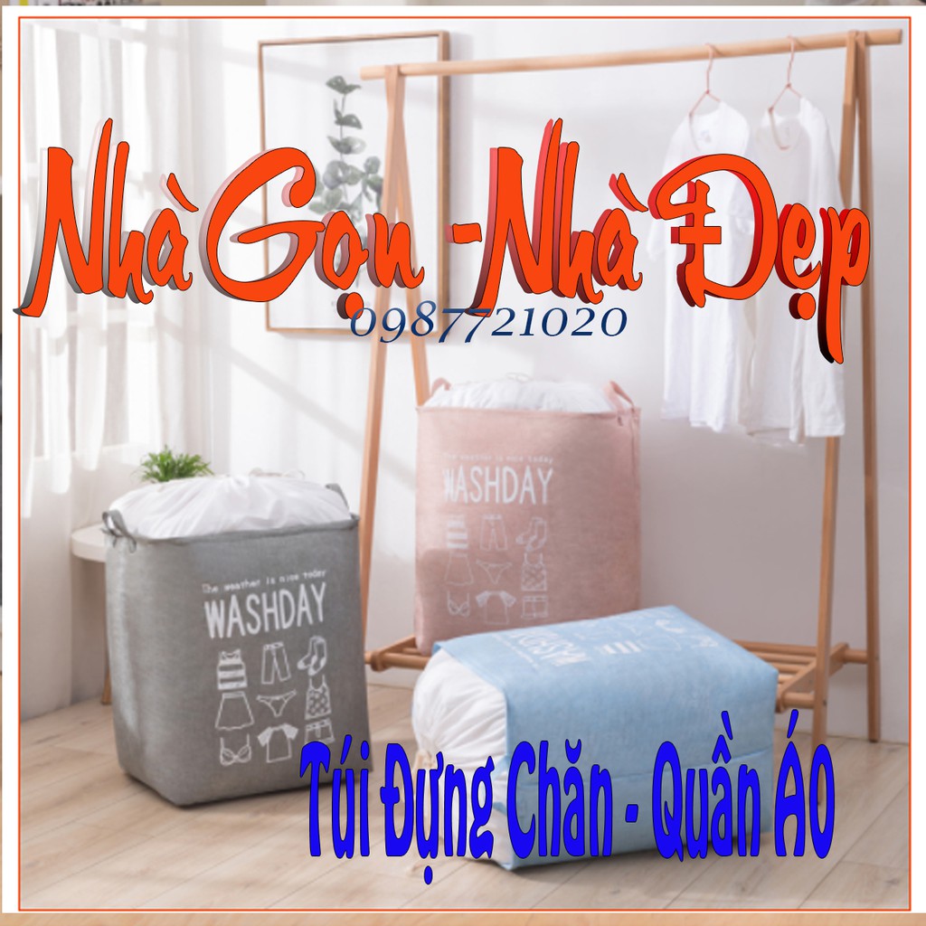 Túi vải WashDay cỡ lớn đựng chăn, quần áo có quai xách, khung sắt Happy Shop 888