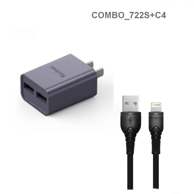 COMBO cốc sạc 2 cổng USB và dây sạc dài 1m YOOBOO CBO 722S + C4 + C5