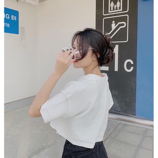 Áo crop len cổ V (kèm video quay tại shop).