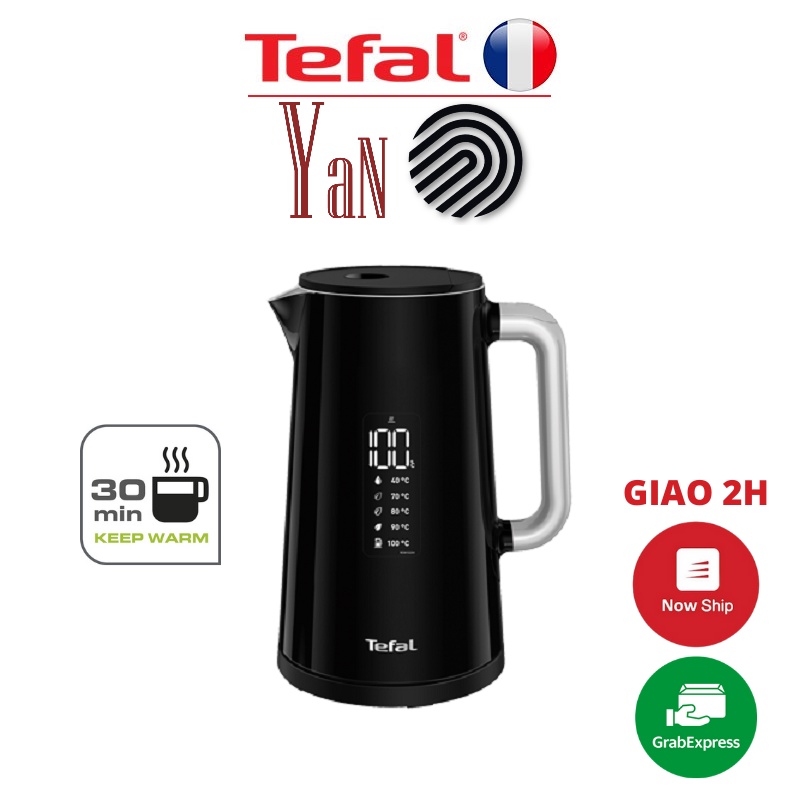 Ấm đun siêu tốc vỏ thép cài đặt nhiệt độ sôi và màn hình hiển thị 1.7L Tefal KO850810 1800W màu đen - Hàng chính hãng