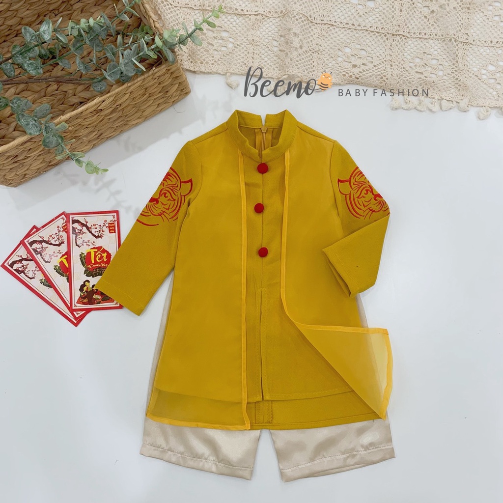 Set bộ áo dài Beemo cho bé bé gái từ 1 đến 6 tuổi tay thêu song hổ 2 màu 21D106