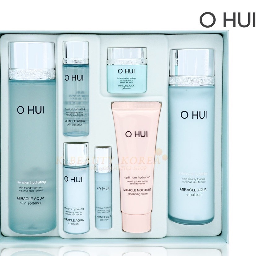 Set Ohui Miracle Aqua Special Set 6pcs Cấp nước kiềm dầu, giảm mụn, se khít lỗ chân lông. Thầm thấu nhanh không bết dính