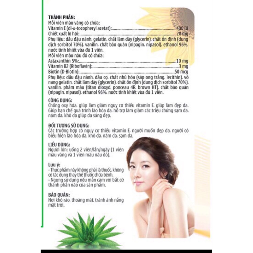 Vitamin E 400 Beauty Health  Viên đẹp da, chông lão hóa giúp giữ ẩm và tăng độ đàn hồi cho da mờ sạm nám -  Hộp 30 viên