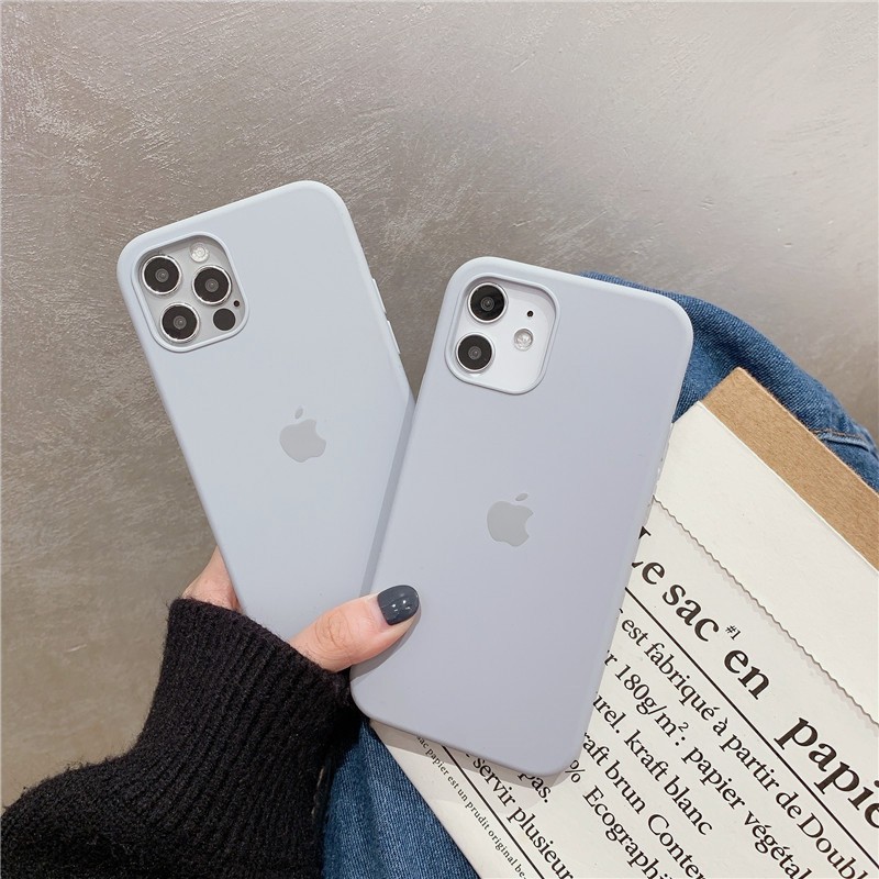 Màu xanh xám Bảo hiểm đầy đủ iPhone 12/12 PRO MAX / 12MINI / 11 PRO MAX SE2020 X XS Max XR 7 8 Plus 6s 6   Vỏ điện thoại silicon lỏng