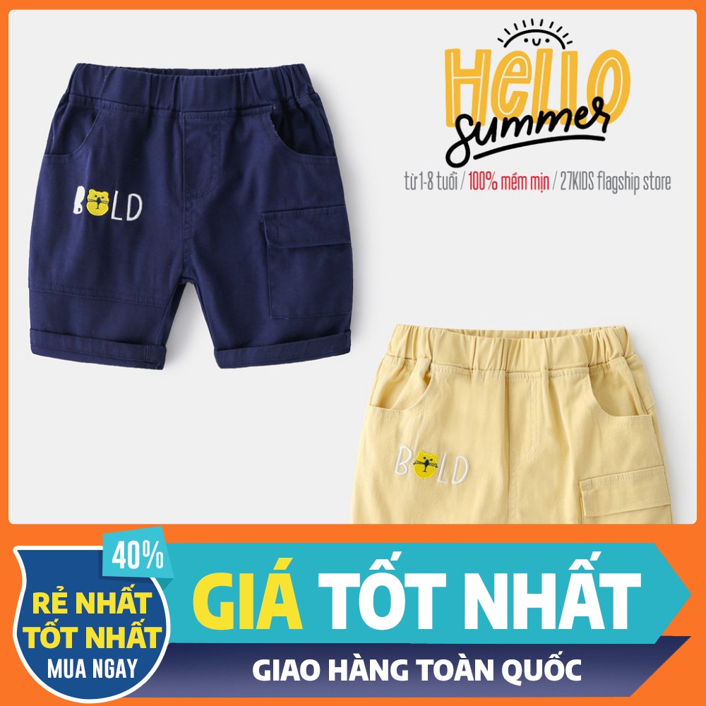 Quần Kaki bé trai WELLKIDS quần short cho bé họa tiết đáng yêu hàng xuất Âu Mỹ