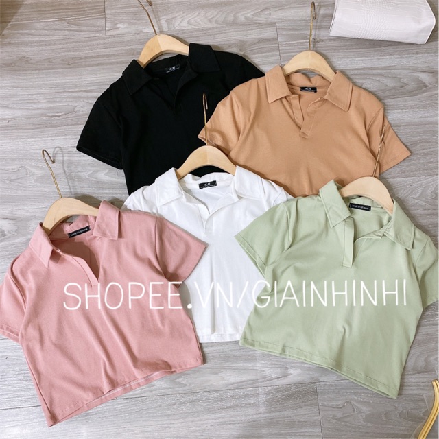 XẢ HÀNG - Áo thun cổ bẻ dáng croptop rộng, Áo phông dáng ngắn tay cộc AT1067 - NhiNhi Shop