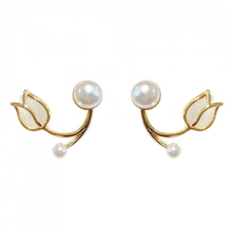 Bông Tai Mạ Bạc 925 Hình Hoa Tulip Đính Ngọc Trai Phong Cách Hàn Quốc Mới 202