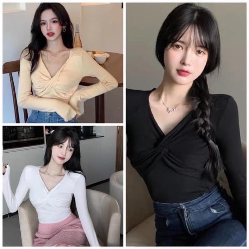 Áo xoắn ngực tay dài