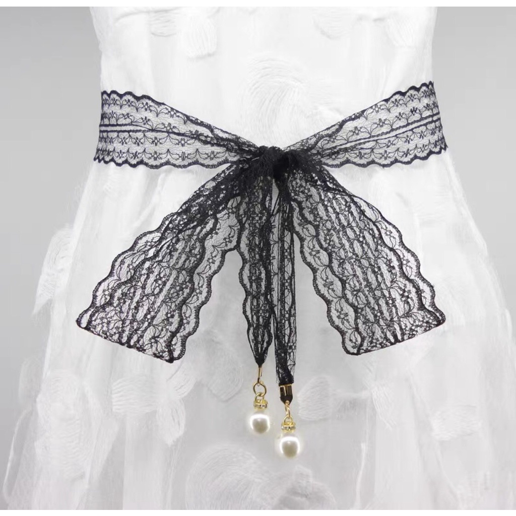 Đai váy ren tiểu thư cao cấp hai màu đen trắng