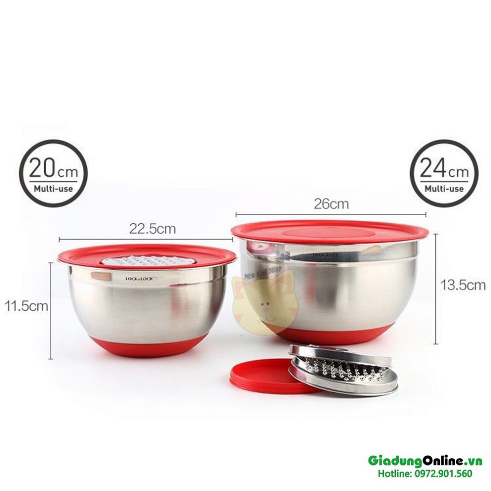 [Lock&amp;Lock] Bộ Bát Trộn Inox Và Bàn Mài 20cm - 24cm