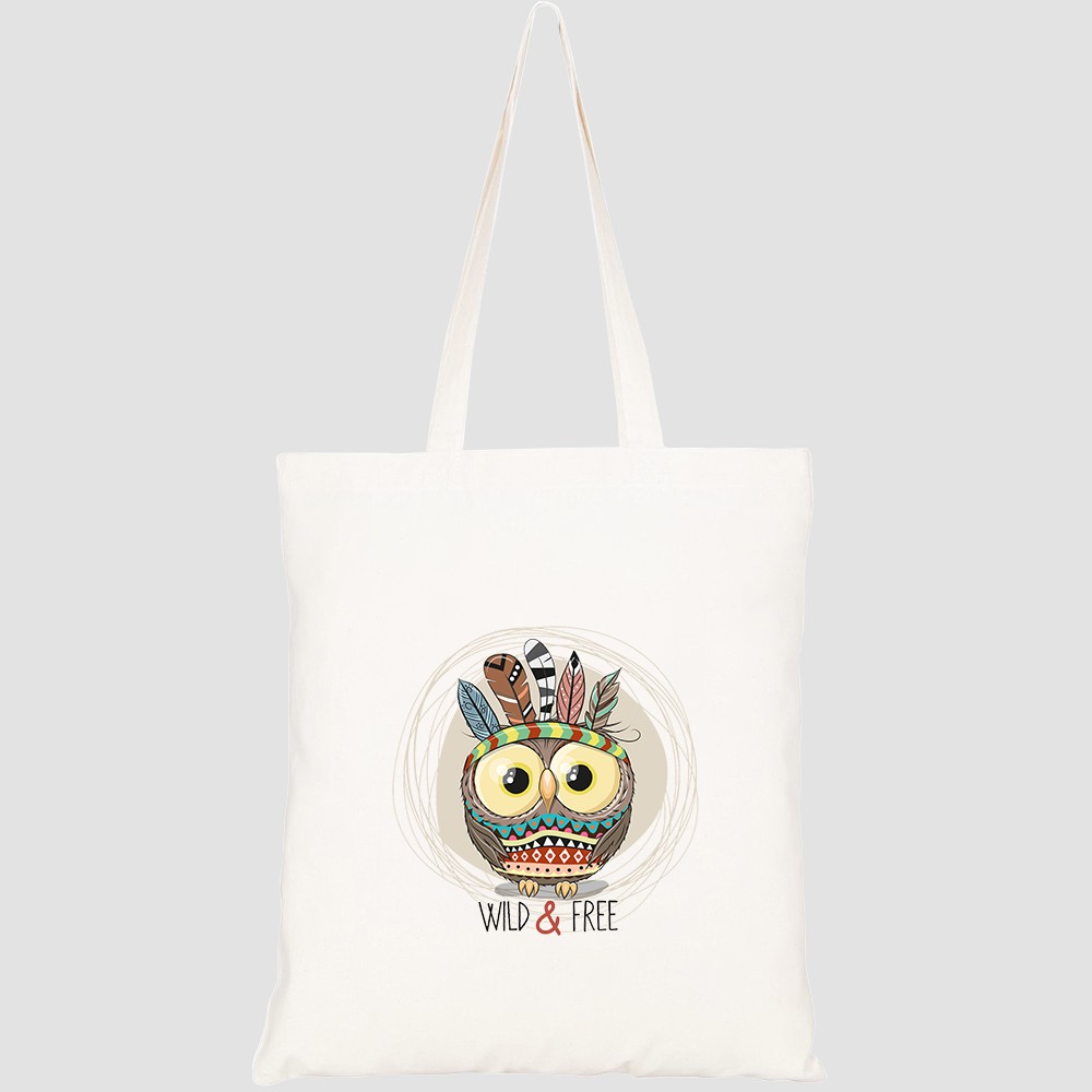 Túi vải tote canvas HTFashion in hình cute cartoon tribal owl feathers HT345