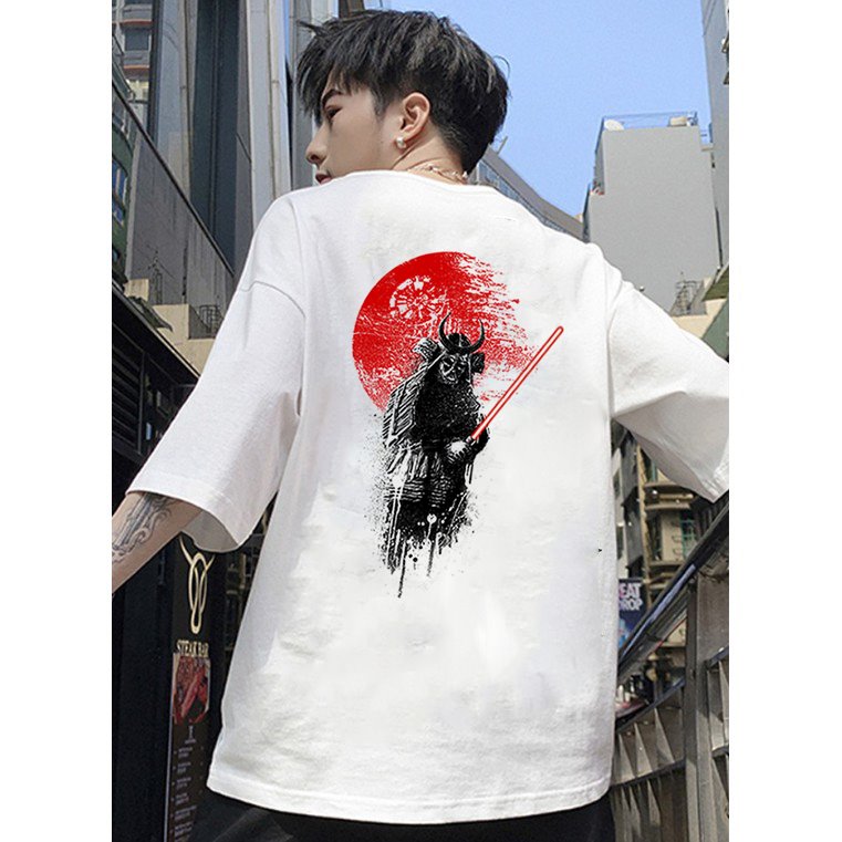Áo thun tay lỡ nam nữ form rộng họa tiết samurai vải dày mịn 2021T3146
