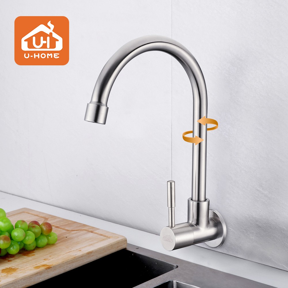 Vòi nước nhà bếp U-HOME Vòi rửa chén lạnh âm tường Inox SUS 304 U-316/U-401