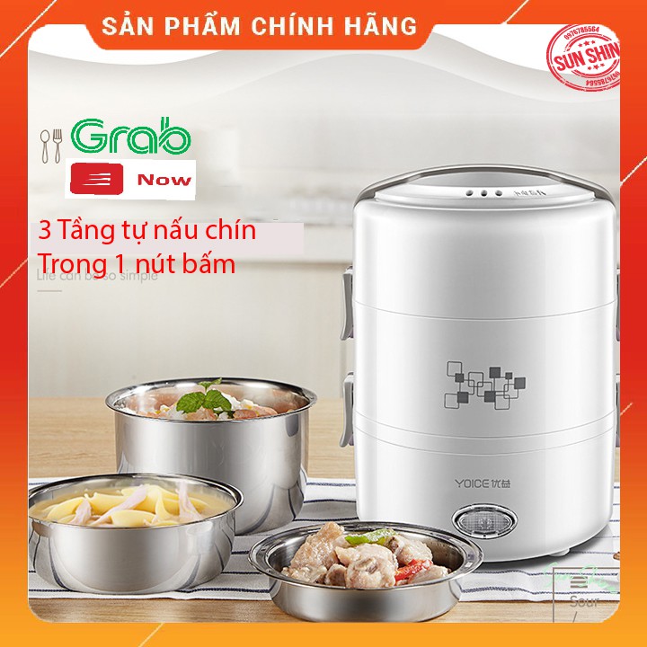 Nồi Cơm Văn Phòng Đa Năng Hộp Cơm Cắm Điện 3 Tầng Inox 304 tặng túi