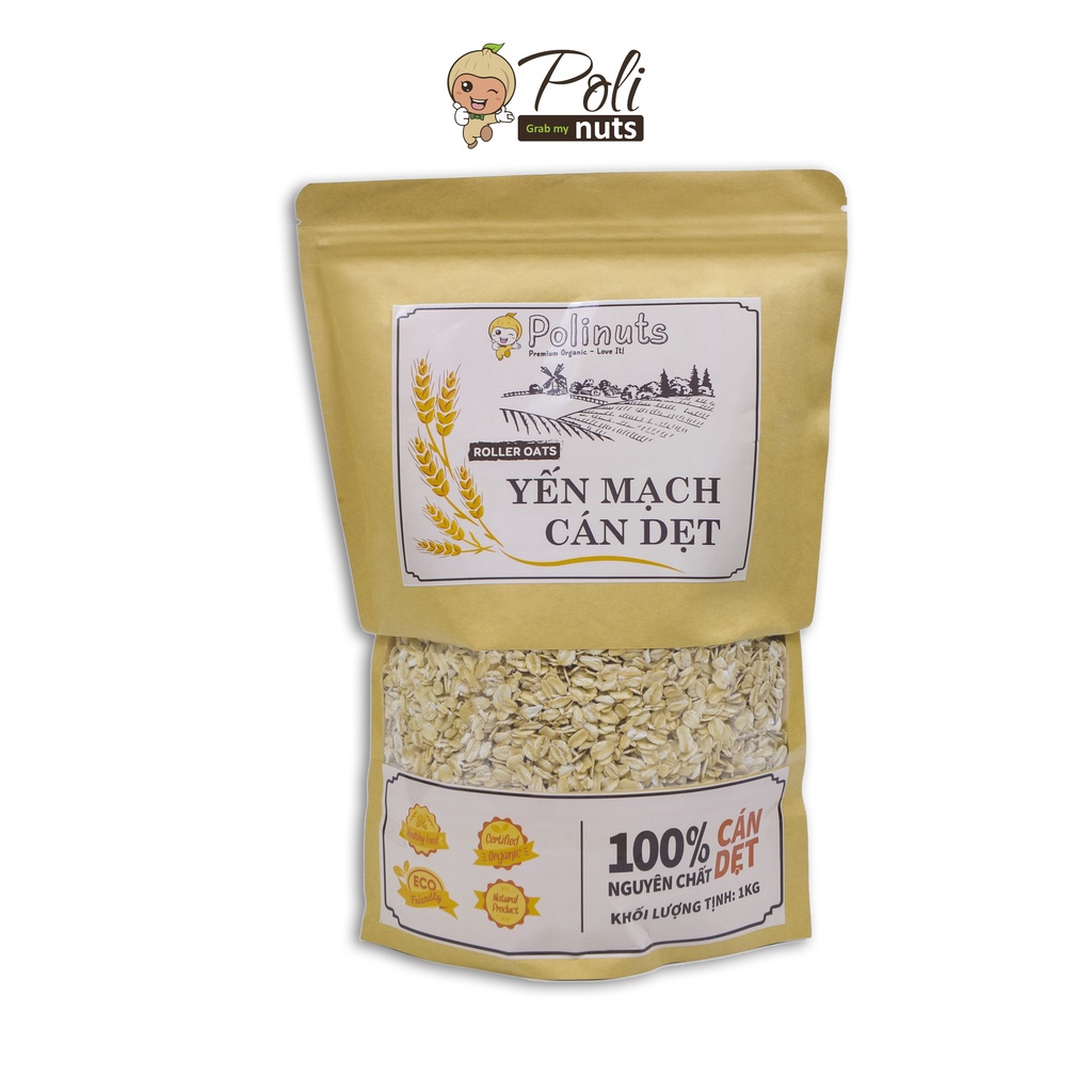 Yến Mạch Giảm Cân Cán Dẹt Tươi Nguyên Cám Nguyên Chất Nhập Khẩu Úc Túi 1Kg Polinuts