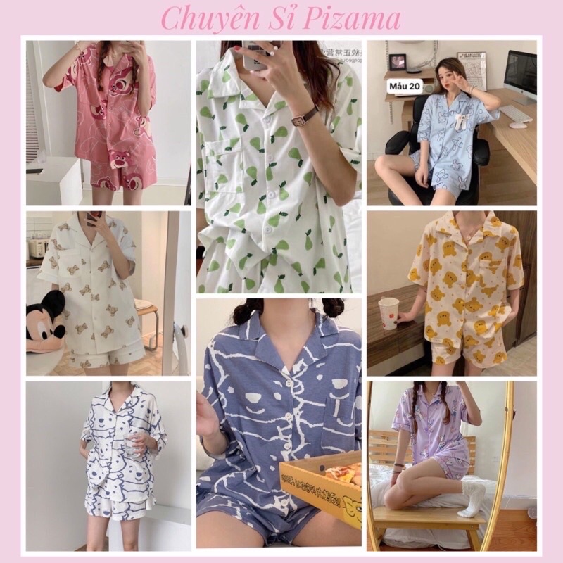 Bộ ngủ pizama cộc tay quần đùi kate lụa loại 1 yêu luôn