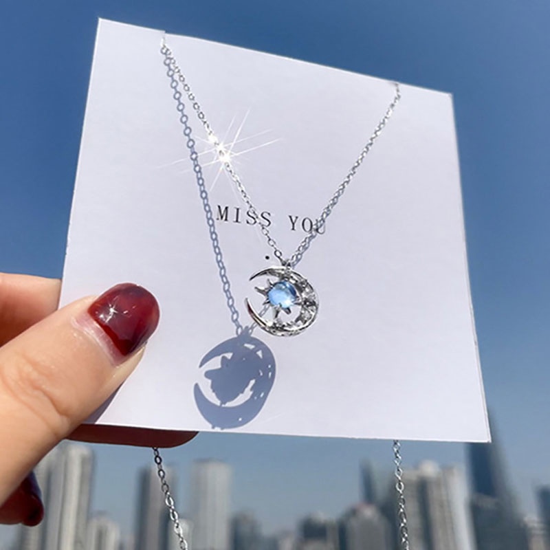 Vòng cổ Mặt Trăng Và Ngôi Sao Màu Xanh Dương Đính Đá Sáng Tạo