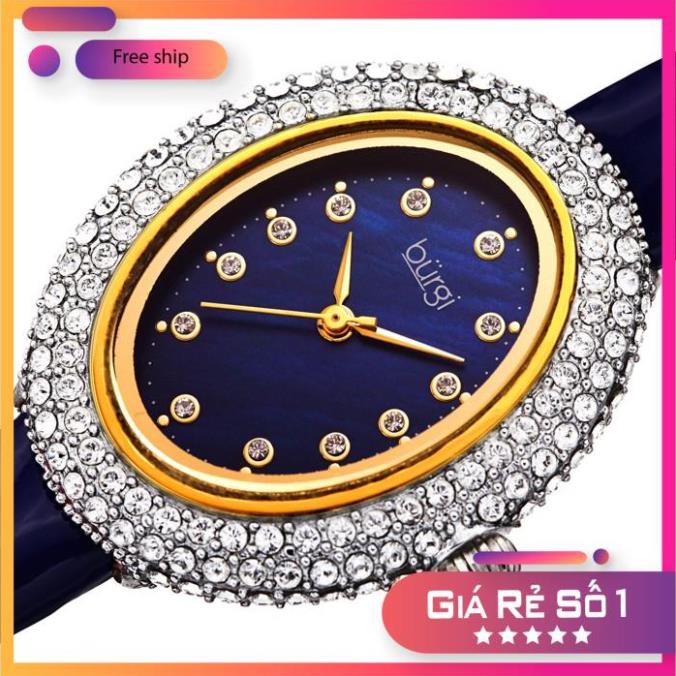 Đồng hồ nữ Burgi BUR234 Mặt Oval Viền Đá Swarovski Dây Da 28mm Full Box ⚜️Hàng Authentic⚜️