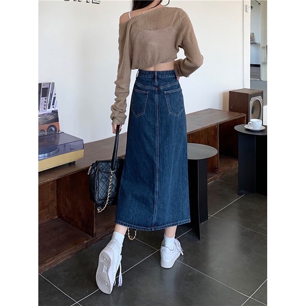 Chân váy Jeans dài Xẻ Ngang Đơn Giản  phong cách - Hàng loại  1 mã VD02
