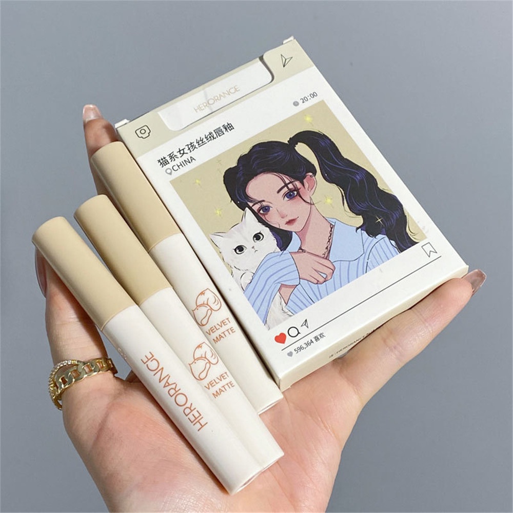 [Hàng mới về] Bộ 5 thỏi son môi Qipin HERORANGE mềm mịn như nhung lâu trôi họa tiết cún mèo