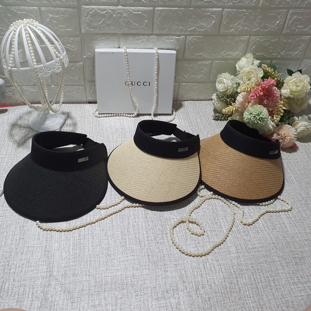 Mũ cói đi biển nón cói nửa đầu Chống năng phong cách HÀN QUỐC