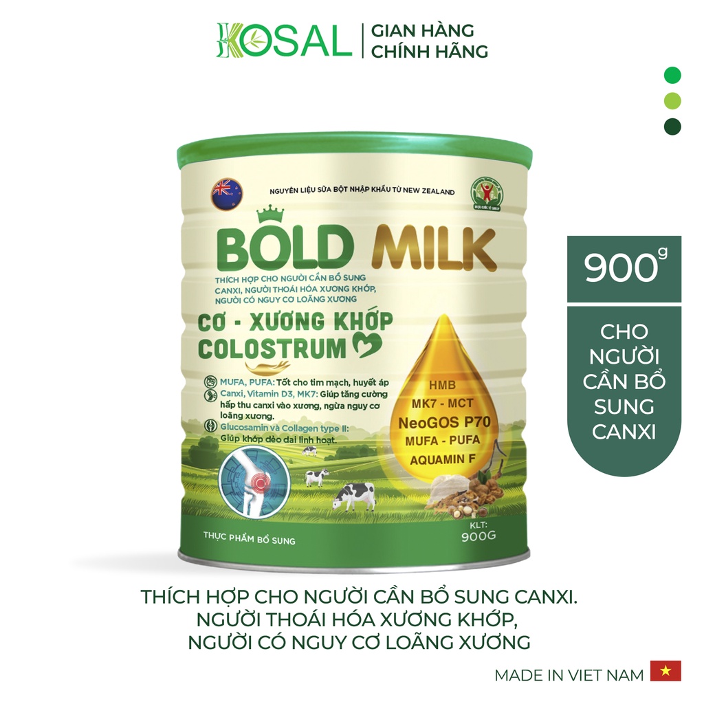 Sữa bột Bold Milk Cơ Xương Khớp Colostrum, Hỗ trợ người loãng xương, thoái hóa xương, cần bổ sung Canxi - Hộp 900gr