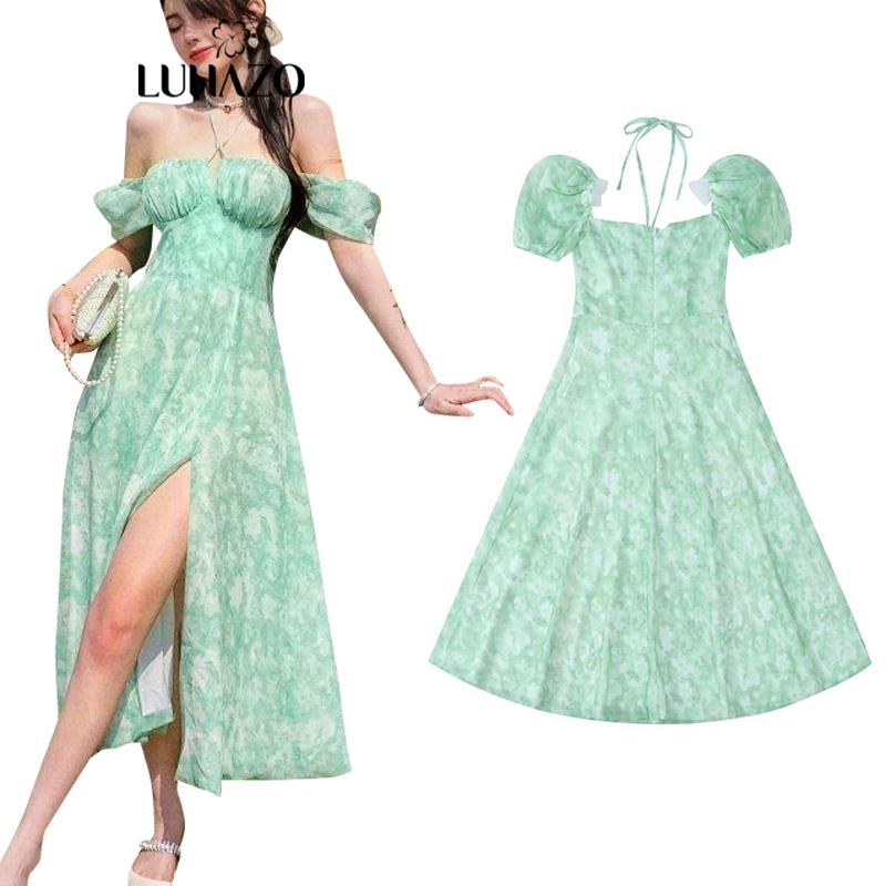 Váy maxi 2 dây LUHAZO trễ vai đi biển hoa nữ đẹp hở lưng dáng dài rộng sang chảnh Hàn Quốc 9656 DK1T304